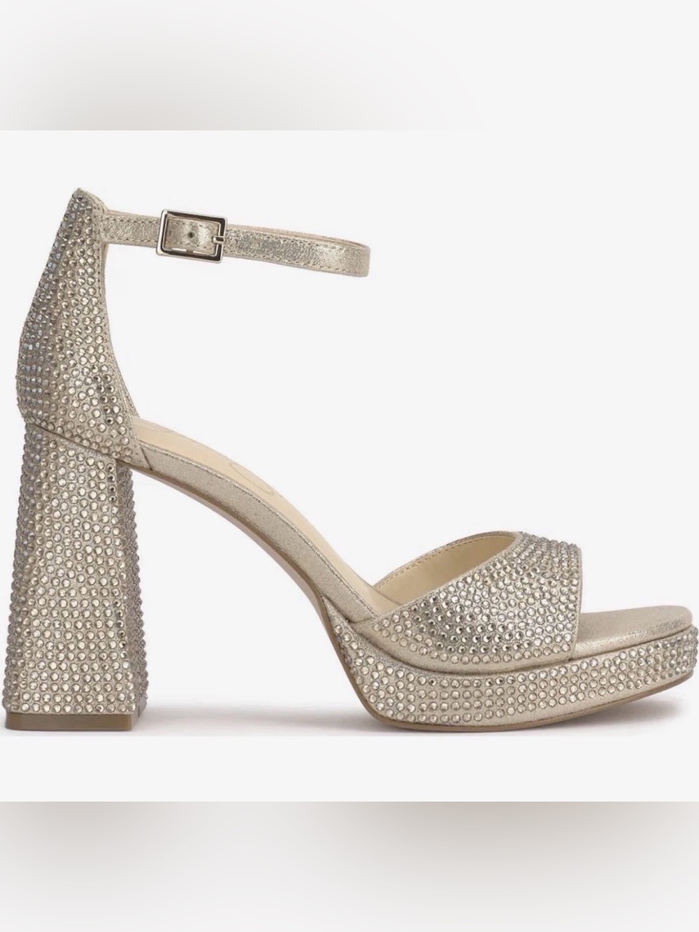 New Champagne Kaliah Platform Heeled Sandals Gold Rhinestone Ankle Strap 8 39